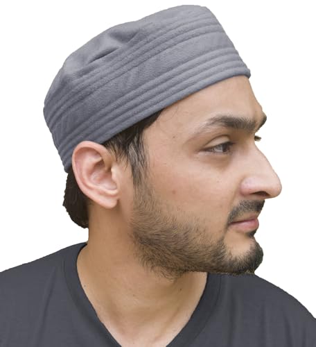 Kufi Hat for Men Soft Fabric Prayer Hat for Men - Warm Muslim Hat for Men- Beanie Prayer Kufi- Muslim Kufi for Men - color: Gray, size: Medium