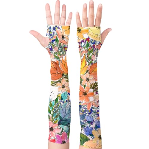 YPHCDO Gardening Sleeves for Women Cooling Sun Protection Anti-Scratch - color: Orangefloral