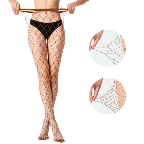 MengPa Women's Fishnets Tights High Waist Stockings Party Thigh High Pantyhose - color: 2pcs-brown