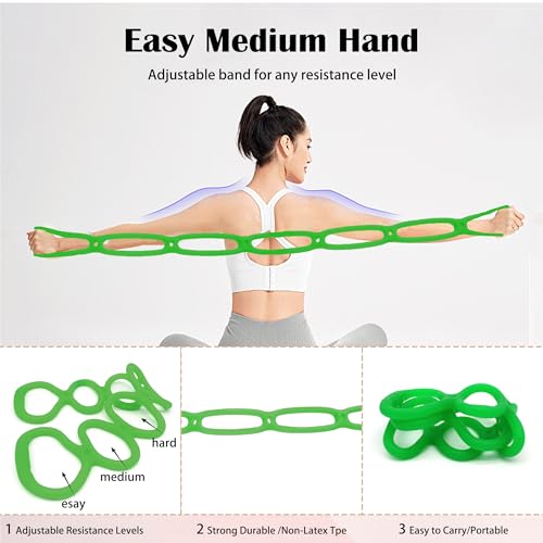 7 Ring Adjustable Loop Resistance Bands for Working Out Walk at Home，Workout Bands Exercise Stretch Band for Women&Men Fitness, Yoga, Pilates-Non-Slip, Durable Rubber, Home/Gym Use (Green)