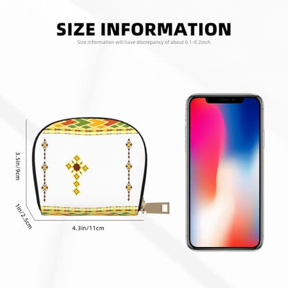 Ethiopian Cross RFID Blocking Semi Circle Card Holder PU Leather Zipper Wallet Pouch Keychain Bag for Women Men, Slim Small Credit Card Case Organizer with 12 Slots - color: Ethiopian Cross1