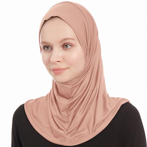 Plain Ready To Wear Amira Hijab for Women - Muslim Instant Amira Jersey Scarf – Soft Muslim One Piece Instant Hijab Headscarf - color: Light Brown