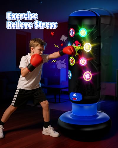 HopeRock Punching Bag for Kids,Boxing Set with Scoring, Light, Music | With 4 Game Modes, Inflatable Boxing Bag with Gloves, Birthday Gifts Toys for 4-8-12 Years Old Boys