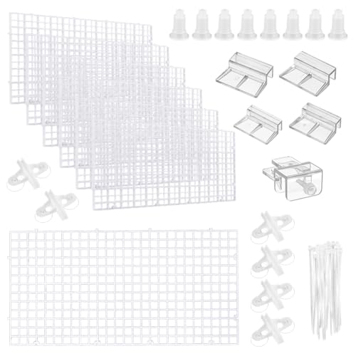 AHANDMAKER 12 Pack Fish Tank Aquarium Divider White Plastic Grid Substrate Divider Tray with 6 Pcs Sucker Clips and 20 Pcs Cable Ties Brackets for Aquarium Fish Tank Separation Breeding Decoration