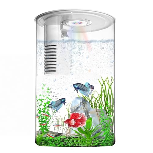 Desktop Fish Tank 3 Gallon Self-Cleaning, Nano Aquarium Goldfish Tank Starter Kit with LED Light & Filter, 360 View for Small Fish, Kids Room & Home Decor (17Color)