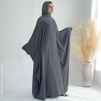 Women Muslim Abaya Dress 1Piece Bat Sleeve Islamic Maxi Robe Fashion Jilbab for Women Eid Kaftan Muslim Robe - color: Greya, size: Medium