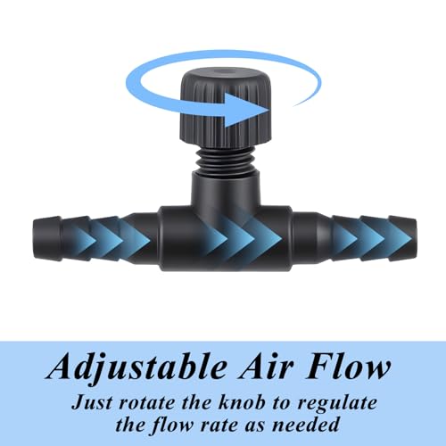 20 Pcs Aquarium Air Control Valves for 3/16" (4mm) ID Airline Tubing, Adjustable Black T Shaped Hose Connectors Single Way Plastic Air Flow Controllers Regulators Pump Accessories