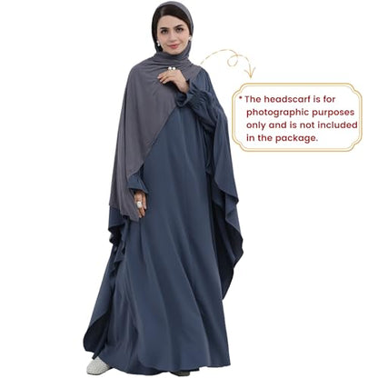 2PCS Women's Muslim Abaya Dress Lace Cuffs Islamic Dubai Prayer Robe Smooth Flowy Muslim Women Clothes - color: Dark Gray, size: Medium