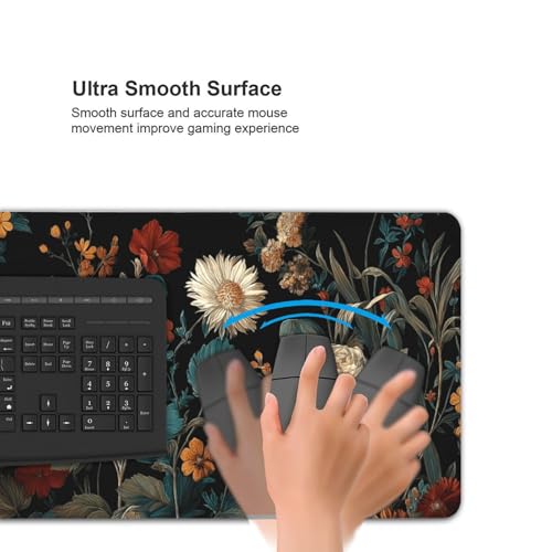 XXL Gaming Mouse Pad 35.4 x 15.7 Inch, Large Floral Desk Mousepad with Vintage Botanical Design, Water-Resistant, Stitched Edges, Non-Slip Rubber Base Desk Mat for Gaming & Office