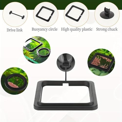 2PCS Fish Aquarium Feeding Ring Aquarium Feeding Ring Fish Tank Station Floating Food Tray Feeder Square Circle Accessories Foods Feeder with Suction Cup（Black）