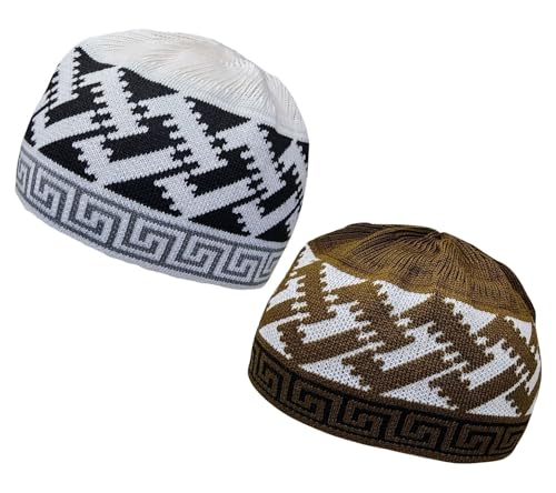 Set 2 PCS Muslim Beanies Kufi Hat for Men AMN-225B Skull Cap Islam Taqiyah Takke Eid Ramadan Gift - color: Color F