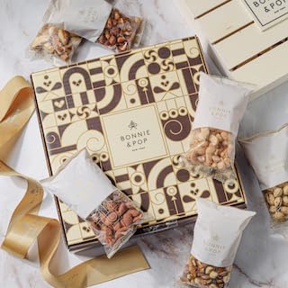 Nut Gift Basket, in Reusable Wooden Crate, Healthy Fathers Day Gift Option, Gourmet Snack Food Box, with Unique Flavors, Great for Feel Better, Sympathy & Birthday- Bonnie & Pop - style: 6 section