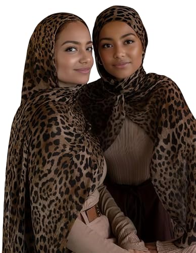 ZGMYC Watercolour Floral Printed Hijab Scarf for Women Soft Modal Cotton Instant Hijab Head Wraps Shawls Long Scarves - color: Brown Leopard Print