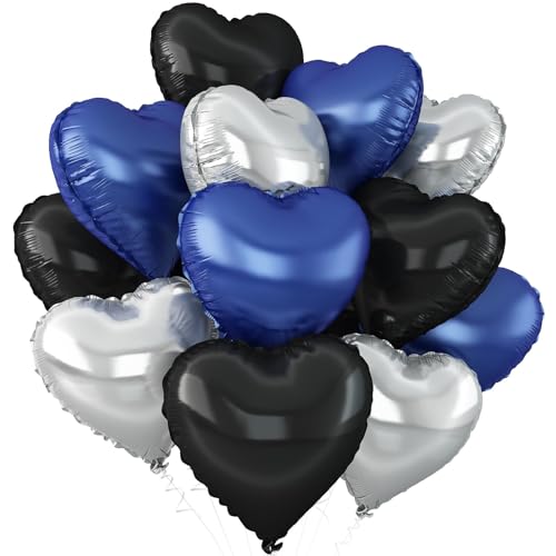 Black Blue Silver Heart Balloons,12Pcs 18Inch Heart Shaped Balloons - color: Black Blue Silver