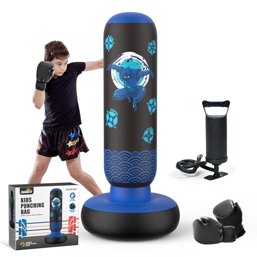 Sunikko X Tall Punching Bag for Kids, Larger 66 Inch Inflatable Stable Boxing Bag for Teens, Ninja Shuriken Toy Gifts for Boys Girls, Boxing Set with Gloves and Pump for Practicing Karate Taekwondo