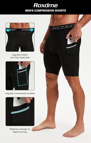 Compression Shorts Men Spandex Sport Gym Shorts Athletic Workout Running Tights Training Underwear (Pocket_5pack) 2White/3Black-XXL