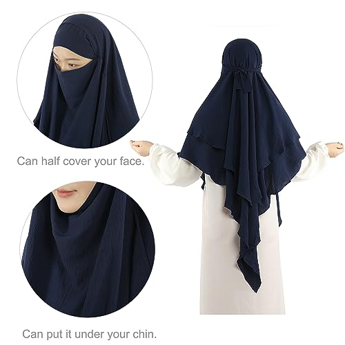 Khalat Muslim Prayer Hijab - 2 Layers Soft Breathable Islamic Dubai Women's Instant Long Hijab - color: Navy