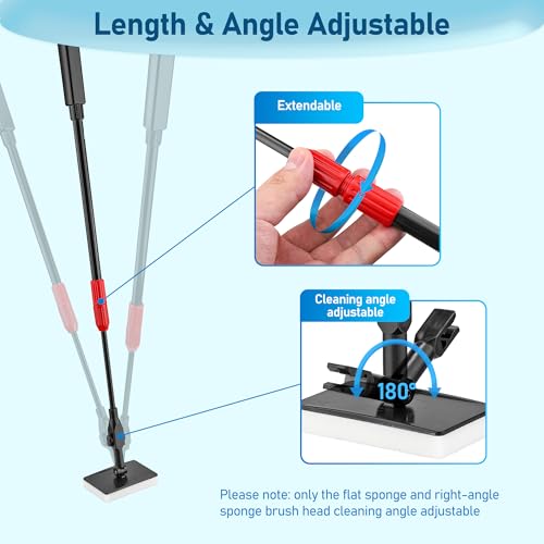 Mogoko 6 in 1 Aquarium Cleaning Tool Kit, Multi-Use Fish Tank Cleaning Kit with Telescopic Long Handle, Algae Scraper Scrubber Pad Scrub Brush Fish Net Gravel Rake
