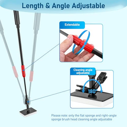 Mogoko 6 in 1 Aquarium Cleaning Tool Kit, Multi-Use Fish Tank Cleaning Kit with Telescopic Long Handle, Algae Scraper Scrubber Pad Scrub Brush Fish Net Gravel Rake