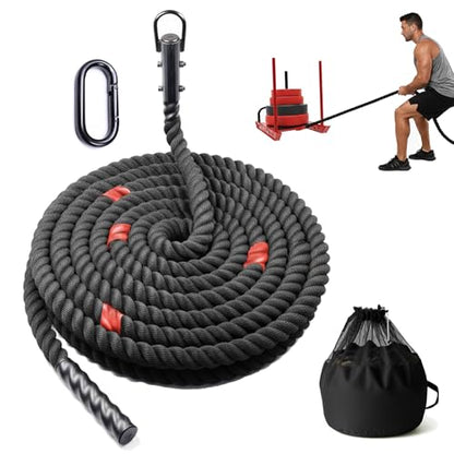 J Bryant Weighted Sled Pull Rope with 3m Interval Markers, Braided Polyester Training Rope with Storage Bag & Carabiner for Home Gym Conditioning - size: 15m
