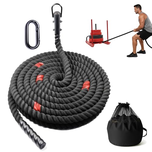 J Bryant Weighted Sled Pull Rope with 3m Interval Markers, Braided Polyester Training Rope with Storage Bag & Carabiner for Home Gym Conditioning - size: 15m