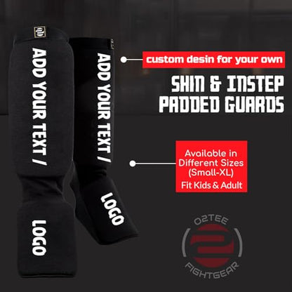 O2TEE Custom MMA Shin Pads Make Your Own Protective Shin Guards for Muay Thai Kickboxing Sparring and Training, for Adults, Kids, and Youth - color: blue