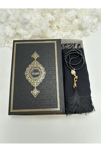 SODEF Black Gift Set, 4 Piece Islamic Bohça Set for Hajj, Umrah, Dowry, Mevlid - Black