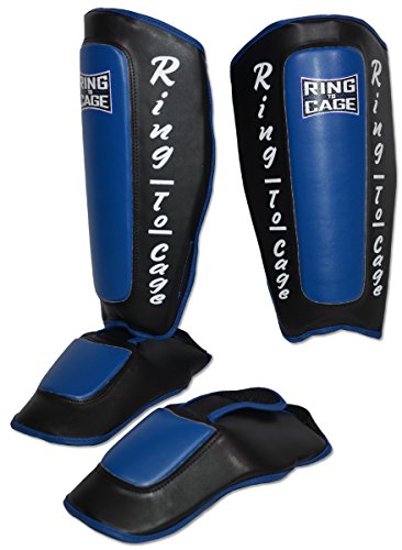 Deluxe Muay Thai Pro-Style Shin Instep for Muay Thai, MMA, Kickboxing, Stand up - color: Blue, size: Medium