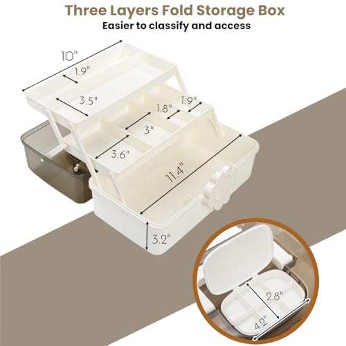 ZOOFOX Three-Layer Plastic Dividing Storage Box, Folding Tool Box Organizer with 2 Trays, Multipurpose Home Utility Case for Medicine, Sewing, Hair Accessories and Cosmetic