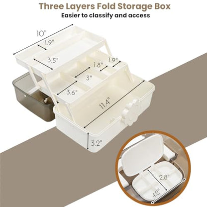 ZOOFOX Three-Layer Plastic Dividing Storage Box, Folding Tool Box Organizer with 2 Trays, Multipurpose Home Utility Case for Medicine, Sewing, Hair Accessories and Cosmetic