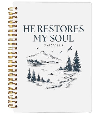 Mountain Christian Notebook Journal, Psalm 23:3 Bible Notebook for Note Taking, Christian Gifts for Women Men, He Restores My Soul Religious Spiral Journal 5.5x8.3 Inch - color: 26-Christian-notebook