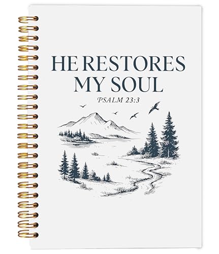 Mountain Christian Notebook Journal, Psalm 23:3 Bible Notebook for Note Taking, Christian Gifts for Women Men, He Restores My Soul Religious Spiral Journal 5.5x8.3 Inch - color: 26-Christian-notebook