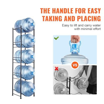 VEVOR 5 Tiers Water Jug Holder, 5 Gallon Water Bottle Holder, Single Row Water Bottle Rack for 5 Bottles, Heavy Duty Water Jug Rack for Kitchen, Office, Living Room, Black - color: Black, style: 5-slot