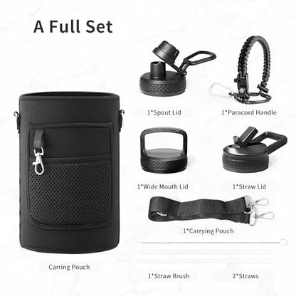 Trebo 64oz Water Bottle,Large Stainless Steel Water Jug with 3 Lids, Triple Wall Vacuum Sports Thermo bottle Keep Hot 24 Hours & Cold 48 Hours,Wide Mouth Flask,Black - color: Black, size: 64 Ounces