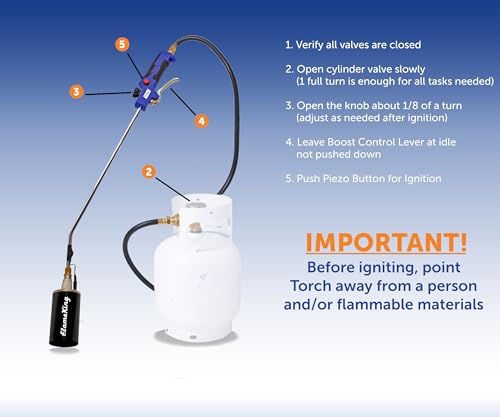 Flame King Propane Torch Kit Heavy Duty Weed Burner, 340,000 BTU with Battery Operated Igniter (Self Igniting), with 10-Ft Hose Regulator Assembly - size: NEW! 340K-Battery Operated Igniter