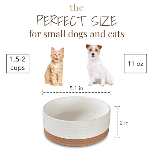 Mora Ceramic Pet Bowl Size Small - Food/Water Dish for Puppy Dogs, Cats, Guinea Pig, Rabbit, Hamster, Snake, ect. 11oz or 2 Cups - Basic Bowls for Your Dog or Cat, Mix and Match for a Set - Vanillla