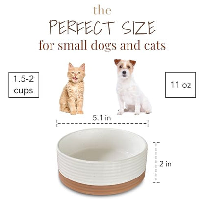 Mora Ceramic Pet Bowl Size Small - Food/Water Dish for Puppy Dogs, Cats, Guinea Pig, Rabbit, Hamster, Snake, ect. 11oz or 2 Cups - Basic Bowls for Your Dog or Cat, Mix and Match for a Set - Vanillla