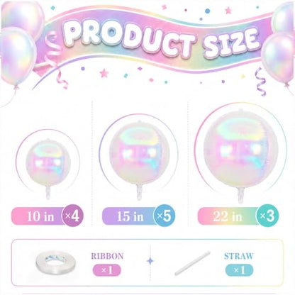 Togvu Iridescent Round Foil Balloons Different Sizes 4D Holographic Balloon - color: Iridescent