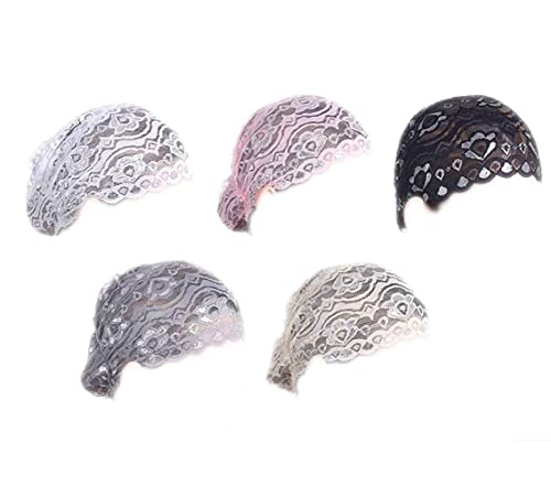 5 Pack Shiny Lace Head Cover Stretch Beanie Turban Hat Muslim Inner Hijab Caps Chemo Cap Headwrap Cover - color: Set 1