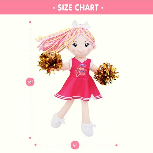 June Garden 14" Snuggle Cuties Cheerleader Sophie - Soft Cuddly Plush Doll Gift for Girls - Huggable Rag Doll - Pink M - color: Pink Cheerleader Sophie, size: Medium