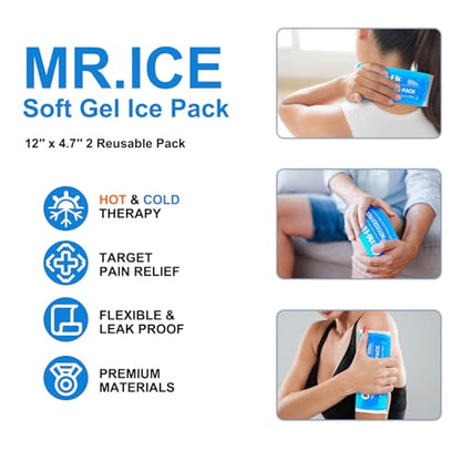 Ice Packs for Injuries Reusable Gel (2 Pack) - Hot Cold Gel Ice Pack for Injury, Pain Relief, Rehabilitation - Flexible Ice Packs for Knee, Shoulder, Back, Neck, Wrist - 4.7" x 12.2" - style: 4.7" x 12.2" 2 packs