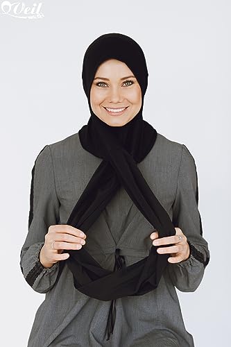 Cotton and Shiffon headscarf, instant hijab, ready to wear hijab for women - color: Black