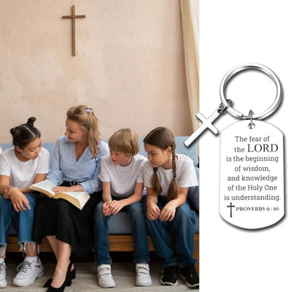 GiftYou Inspirational Scripture Metal Key Chains with Cross Pendant - Bible Verse Keychain Religious Gift for Christian - color: Proverbs 9:10