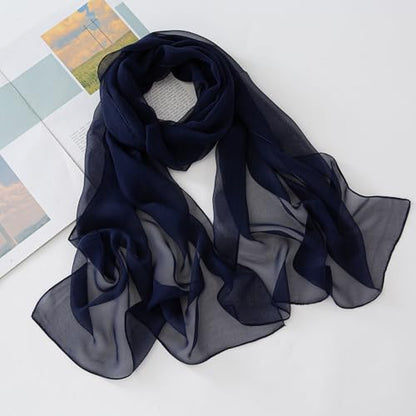 Black Silk-Feeling-Sheer-Scarf for Women Lightweight Chiffon-Scarves for Evening Dress Wedding Sunscreen Shawls-Wraps