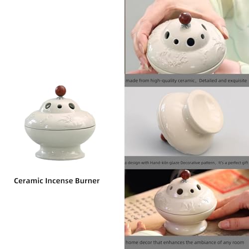 Ceramic Incense Burner | creamy white insence holder for Frankincense, Bakhoor, Charcoal, Stick, Powder, Cone, Coil, and Tower Incense