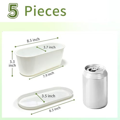 5-Pack White Herb Planter Box with Drip Trays, 8.5 Inch Small Oval Window Planters for Kitchen Sill, Indoor Outdoor, Perfect for Basil, Mint, Succulents, Flowers - size: 5 Pack
