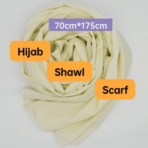 Chiffon Scarf for Women Lightweight Breathable Sunscreen Soft Solid Hijab Scarf for Daily & Muslim Wear - color: Beige Chiffon Scarf