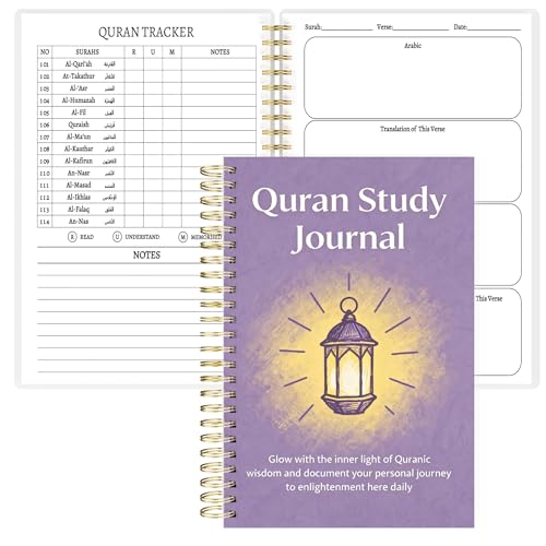 Premium Quran Study Journal - A5 Spiral Bound Islamic Reflection Notebook with 120 Pages 100gsm Thick Paper - Arabic & Translation Tracker for Daily Quranic Study, Memorization & Ramadan Gifts (Luminous Black) - color: Luminous Black
