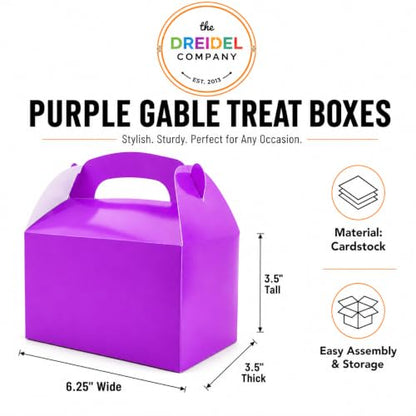 The Dreidel Company Gable Treat Boxes, Party Favors, 6.25" x 3.5" x 3.5" Inch Box, 25-Pack (Purple) - color: Purple
