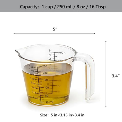 1 Cup (250ml) Measuring Cup, Laser-Etched oz/cup/mL/Tbsp, Small Plastic Measuring Cup with Handle for Baking, Hair Color & Resin - size: 01 - 8 fl oz (1 Cup)